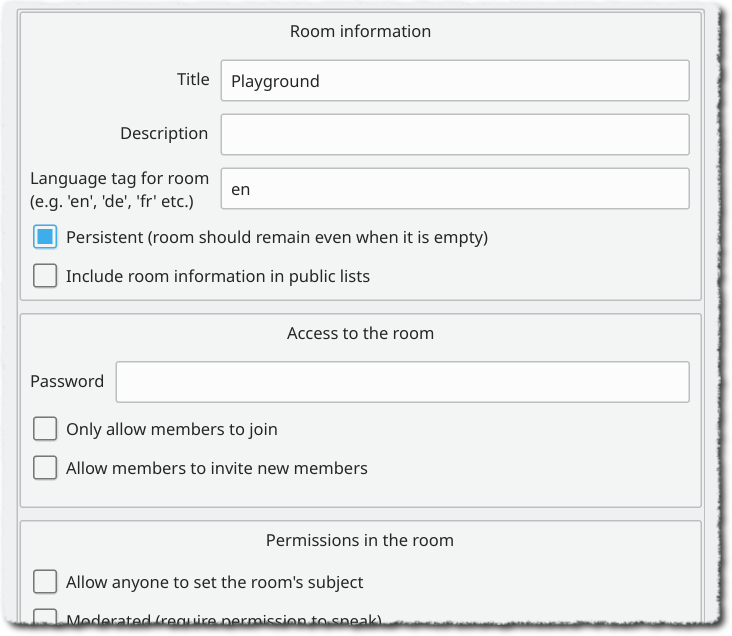 Room configuration dialog box